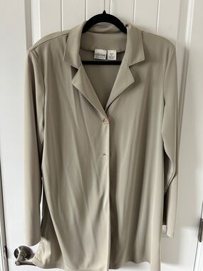 Relaxed Sand Button-Front Long Sleeved and Elastic Waist Pants Set
